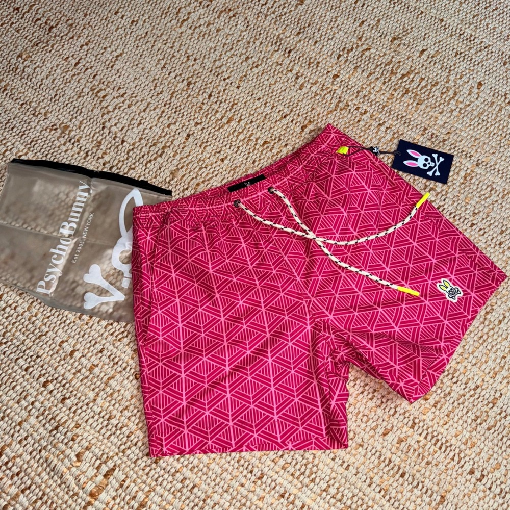 Psycho Bunny Neon Pink Swim/Board Trunks  Pockets Drawstring Shorts Logo Size|XS - Picture 5 of 5